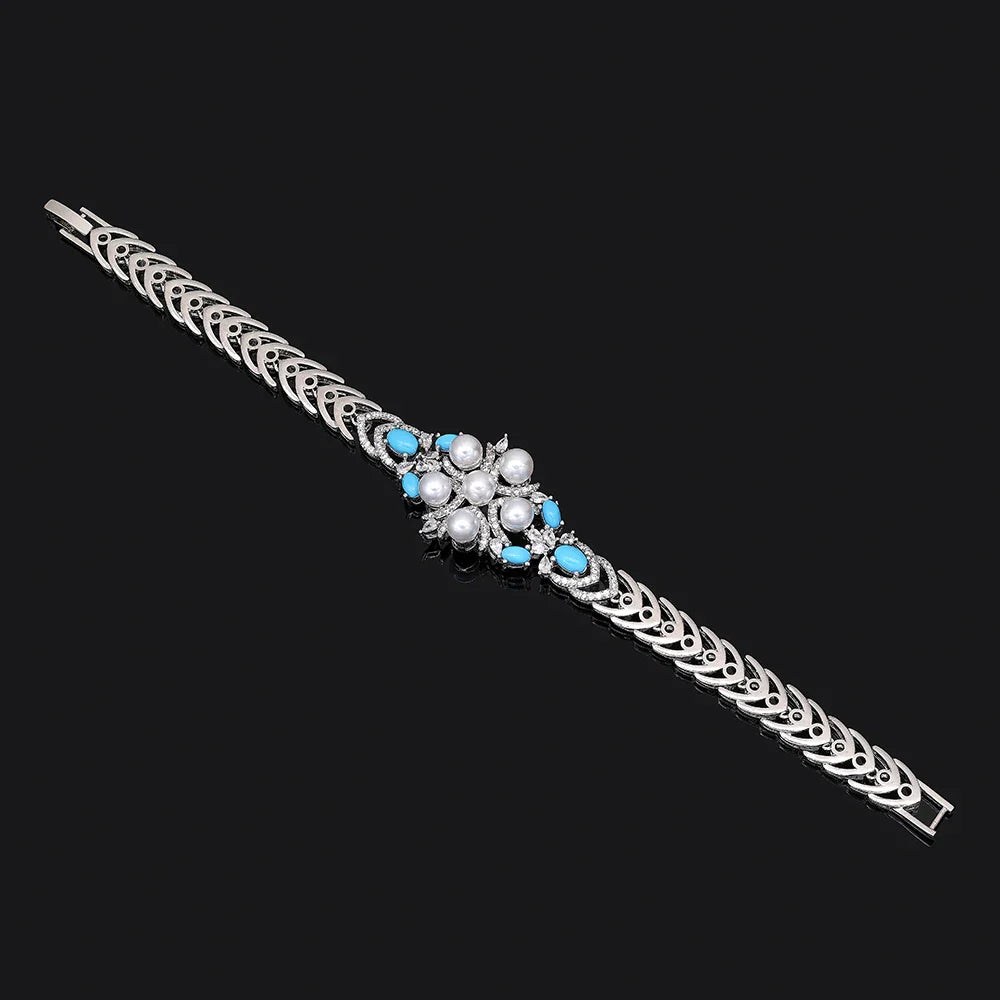 2024 New Pearl Jewelry Sets For Women Wedding Party Accessories Luxury CZ Dubai African 4-piece Bridal Jewelry Set