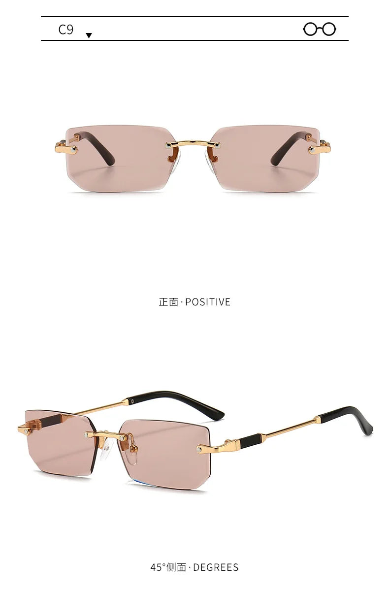 Fashion Rimless Rectangle Sunglasses Popular Women Men Shades Small Square Sun Glasses For Female Male Summer Traveling glasses