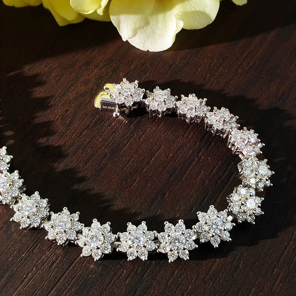 Flower Moissanite Tennis Bracelet Wedding Jewelry 925 Sterling Silver Plated 18k White Gold GRA Bracelets for Women Man