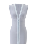 Front Zip V Neck Bandage Mini Dress For Women Sexy Sleeveless Bodycon Skirt Lady's 2026 New Summer Nightclub Dating Party Frock