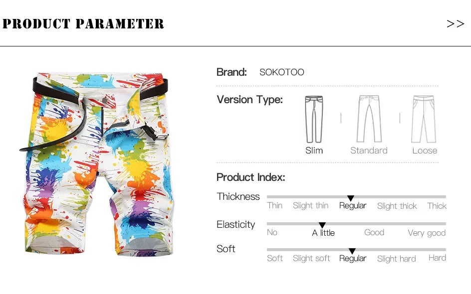 Men Fancy Color Painted Shorts Summer Y2K Stretch Denim Breeches Digital Print White Jeans
