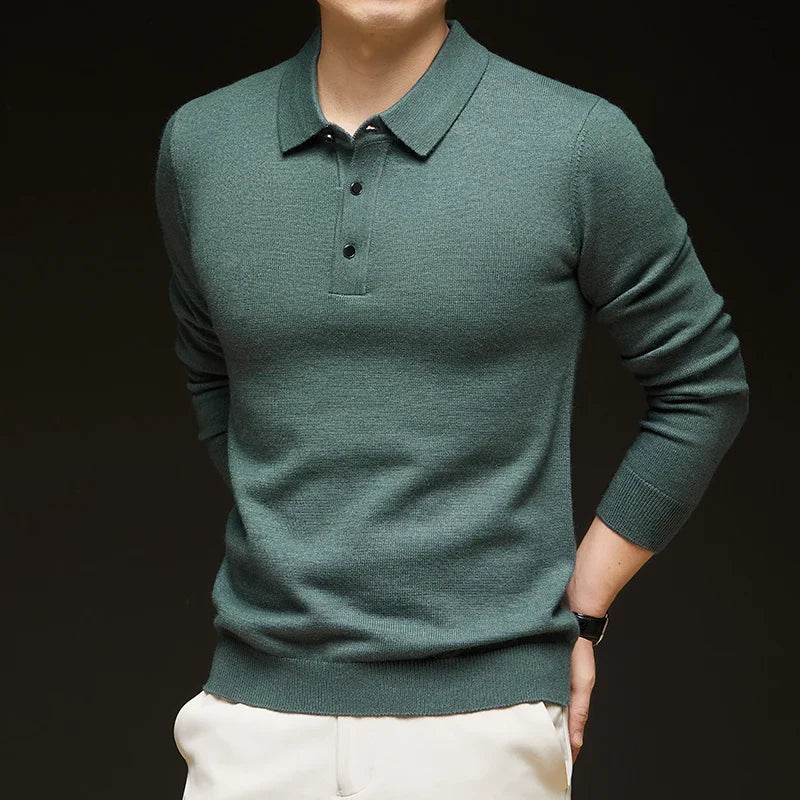 Fashion Autumn And Winter New Cashmere Sweater Men's High Quality Pullover Casual Loose POLO Knitted Bottom Shirt Jacket Shirt