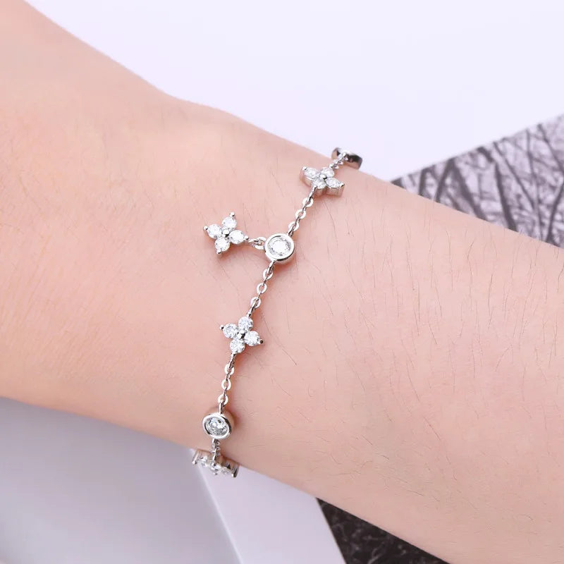 Clover GRA Certified 2cttw D Color Moissanite Bracelet for Women Girl 925 Silver Pass Diamond Test Hand Link Bracelets Gift