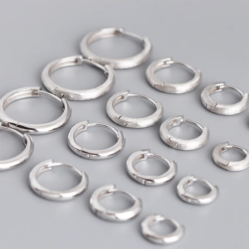 925 Sterling Silver Simple Matte Bohemian Round Ear Buckle for Women Punk Unisex Rock Hoop Earring Jewelry Accessories
