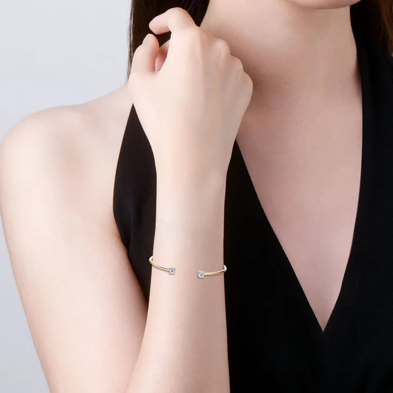 2-Stone 0.8ct Pear Cut Moissanite Cuff Bangle 925 Silver Open Hand Chain Bracelet Adjustable Diamond Jewelry For Women Gift