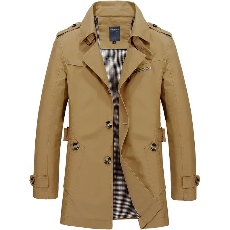 Brand Trench Coat Men 2026 Spring and Autumn 100% Cotton Jacket for Men Vintage Windbreaker Casual Jackets Men Clothing