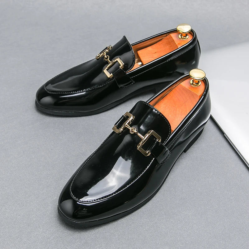 New Black Loafers for Men Pu Leather Slip-On Round Toe Solid Spring Autumn Handmade Men's Shoes for Business Size 38-46