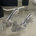 Summer Fashion Women Pumps Sandals Sexy Slingback High Heels Rhinestones Elegant Pointed Toe Transparent PVC Party Shoes