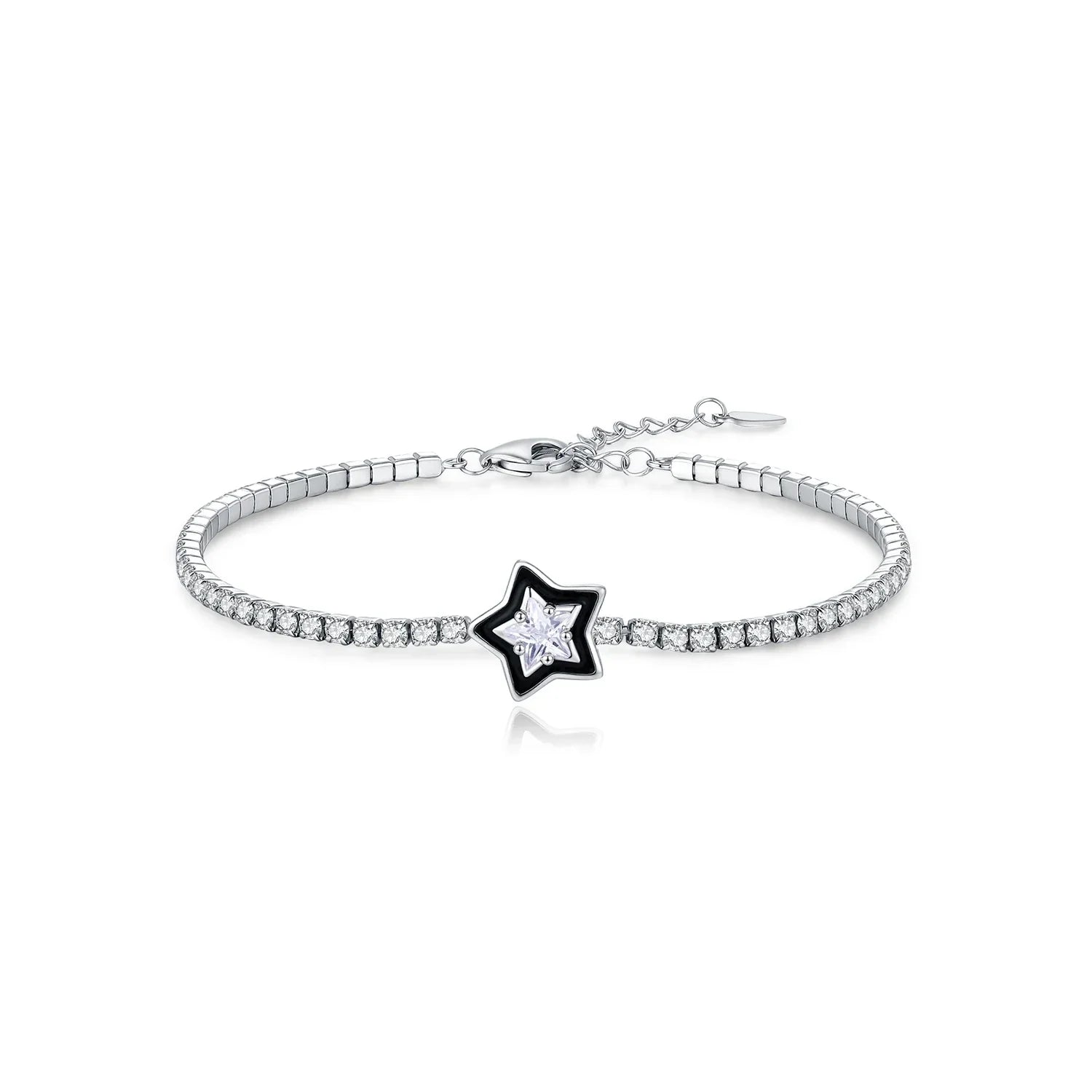 925 Sterling Silver Shinning Stars Zirconia Black Enamel Tennis Bracelets For Women Vacation Fine Jewelry