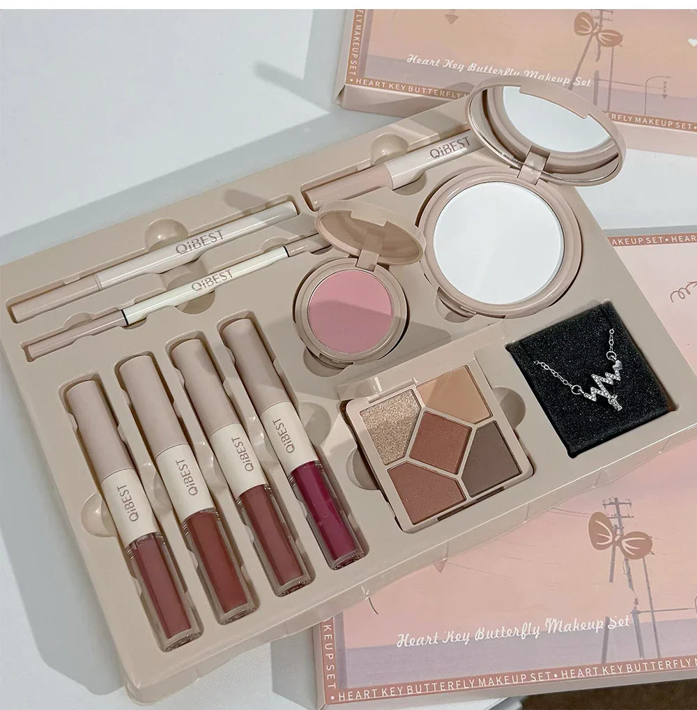 Multipurpose Makeup Set 4pc Double Head Lip Glaze, Face Pressed Powder,Blusher,Eyeshadow, Eyebrow Pencil,Eyeliner,Lip Oil