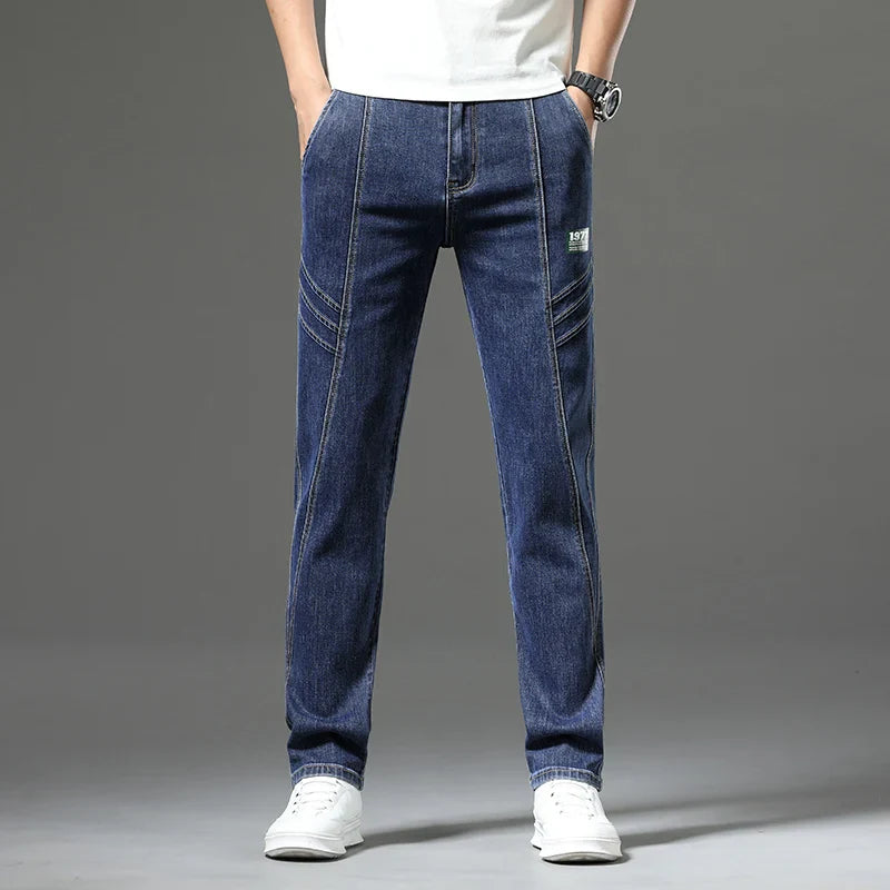 Luxury Stretchy Straight Leg Jeans plus Size Loose Fit Fashionable Printed Bottoms Versatile High Waist Denim Trousers