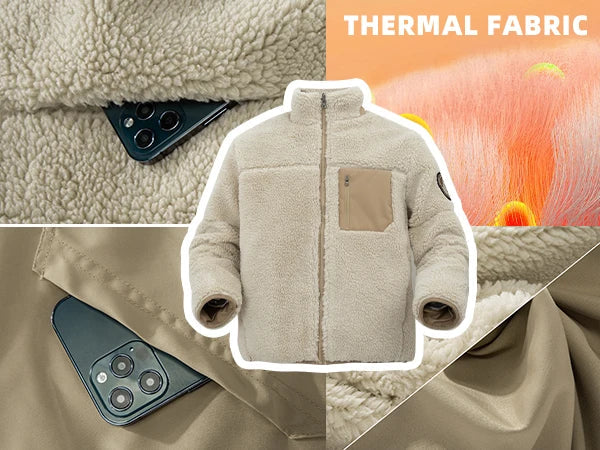 Men's Fleece Jacket Winter Thickened Coat Casual Stand Collar Daily Wear for Outdoor Activities Man Fur Outerwear Menswear