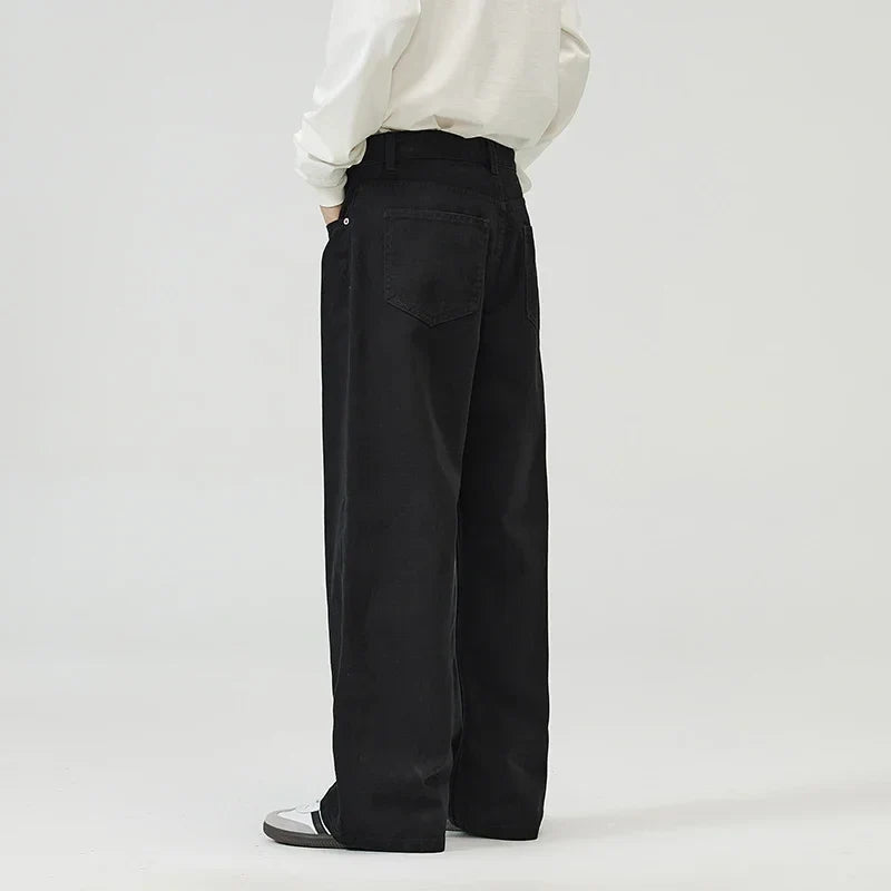 100％ Cotton Men's Baggy Straight Jeans Comfortable Soft Casual Pants Fashion Korean White Brown Denim Trousers Male Clothing