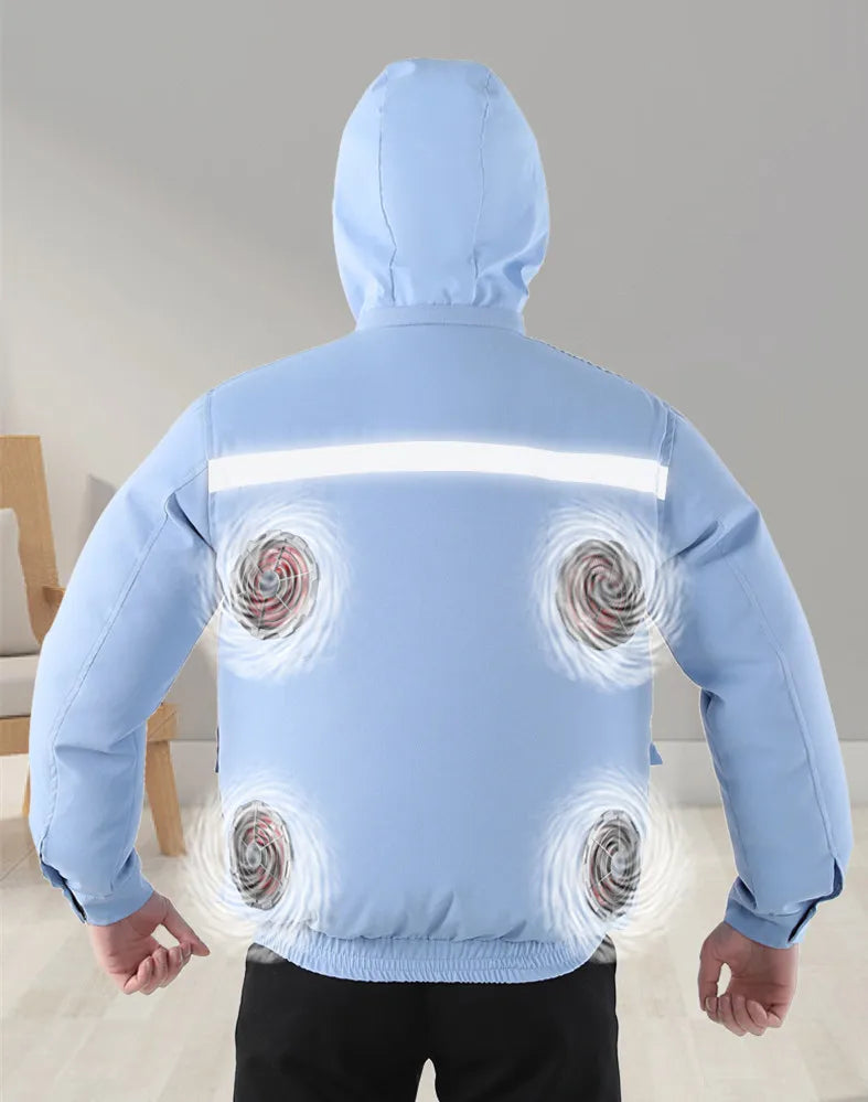 New Casual Loose Cooling Electric Fan Air Conditioning Suit Men Construction Site Outdoor Work Suit With 4 Fans Cooling Coat