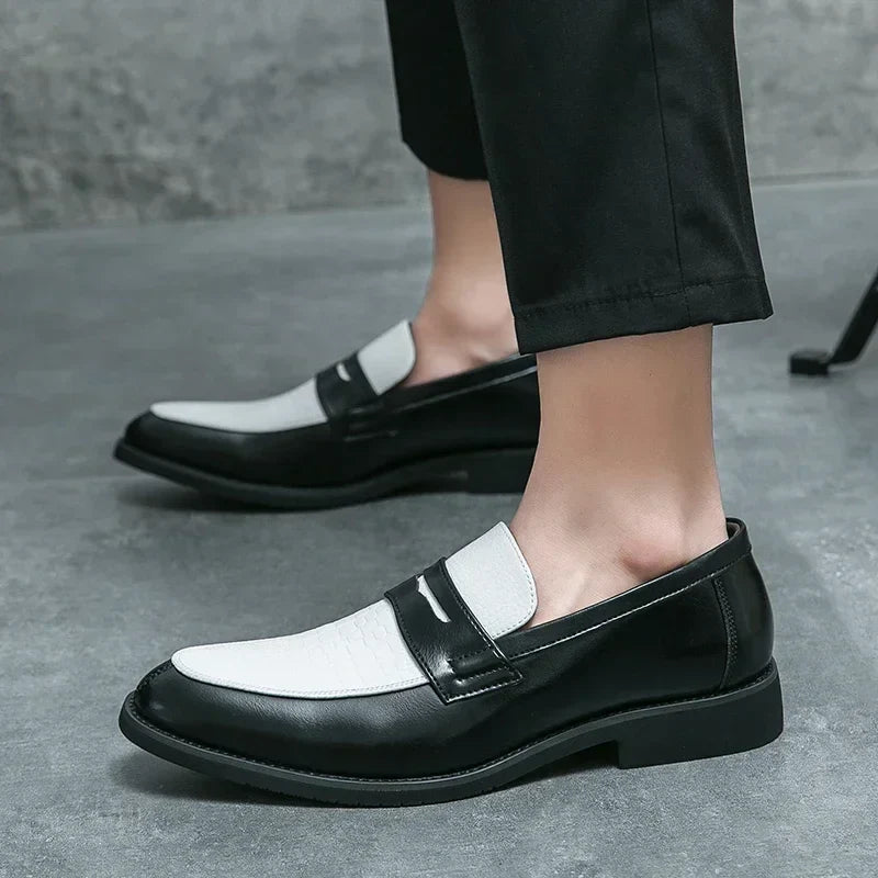 Fashion Color Mixed Mens Party Loafers Black White Business Leather Shoes Luxury Goods Summer New Coffee White Slip-On Shoes