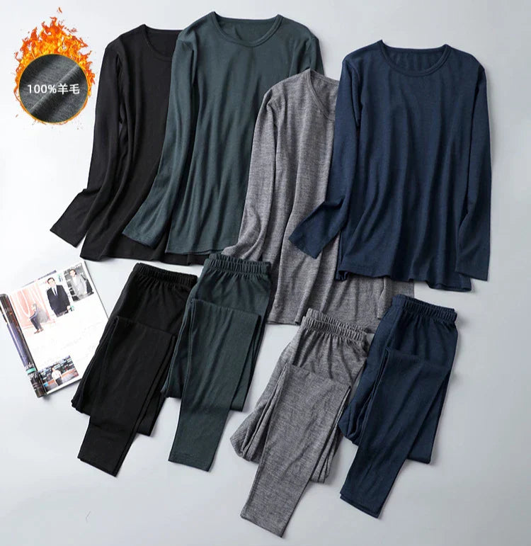 100% Merino Wool Base Layer Set Men 150G Winter Merino Wool Thermal Underwear Sets Lightweight Long Sleeve Top Bottom Pants