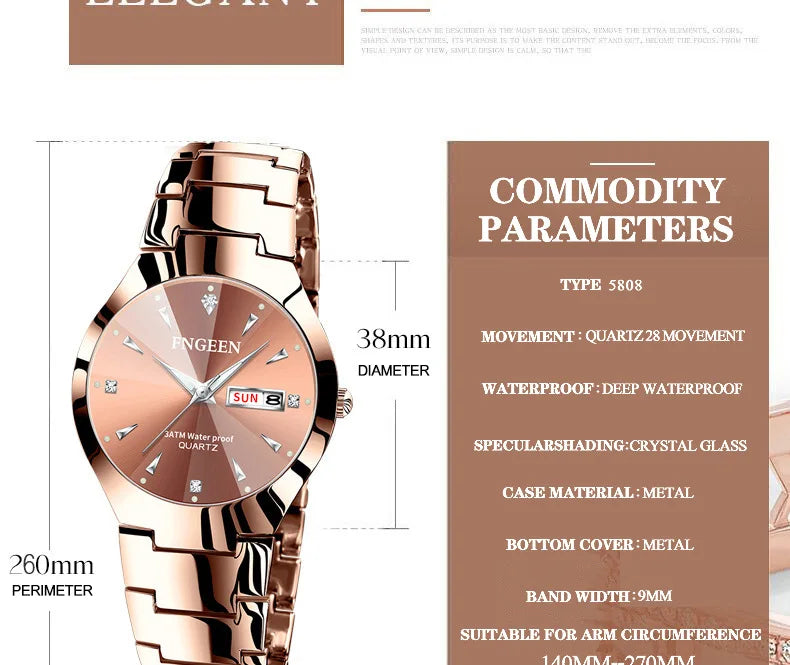 Relogio Feminino Couple Watch Men Quartz watch for Lovers Luxury Womens wristwatch Stainless Steel Waterproof
