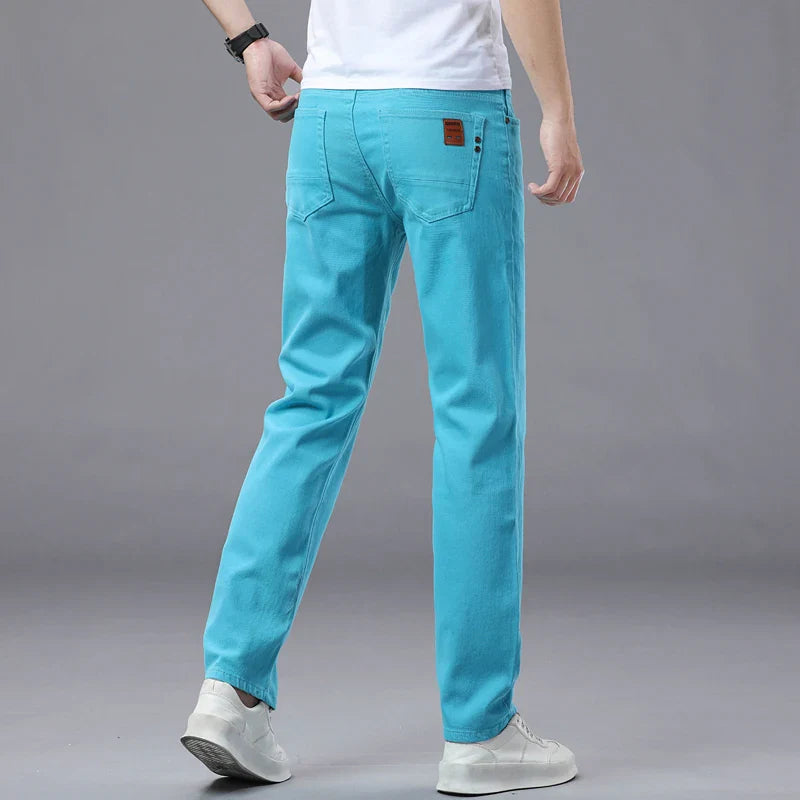 Slim Elastic Jeans Men's Colorful Fashion Korean Pants Spring Autumn Soft Comfortable Casual Straight Denim Trousers Streetwear