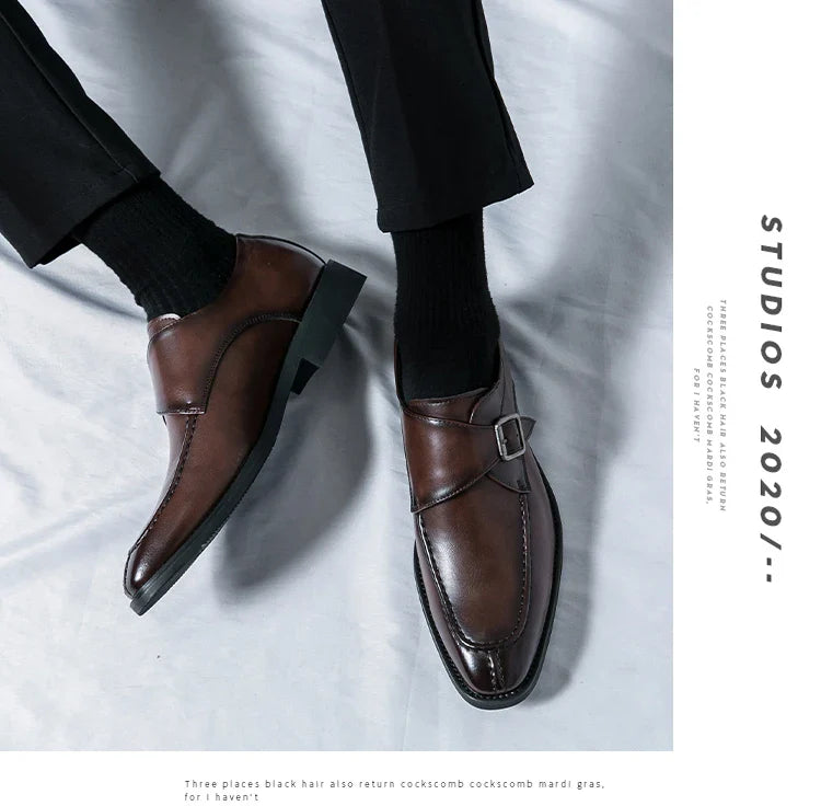 Men's business casual leather shoes cowhide retro round head British leather shoes men's leather big head men's shoes tide