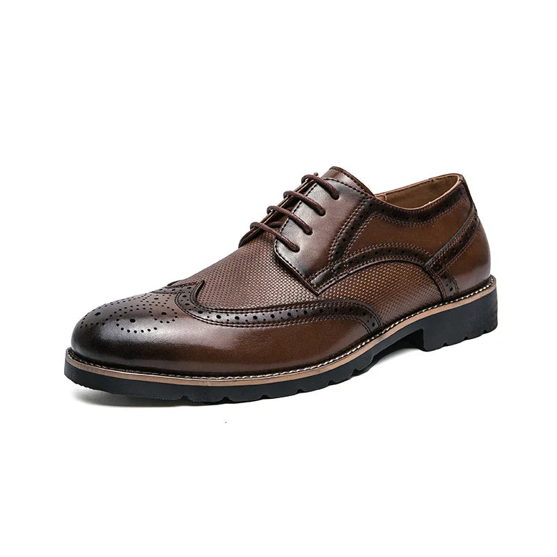 Handmade Men’s Wingtip Oxford Shoes – Genuine Leather, Lace-Up, Brown/Black, EU 40–48