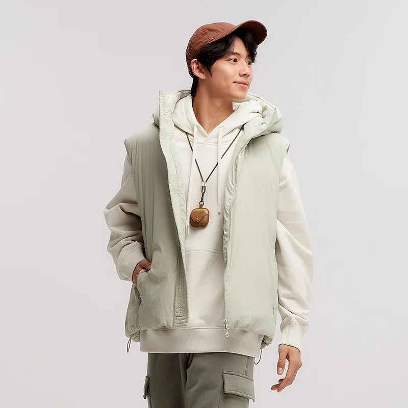 Down Vest Men Three-Resistant Loose Hooded Outerwear 2024 New Winter Stacking Solid Color Versatile Sleeveless Top