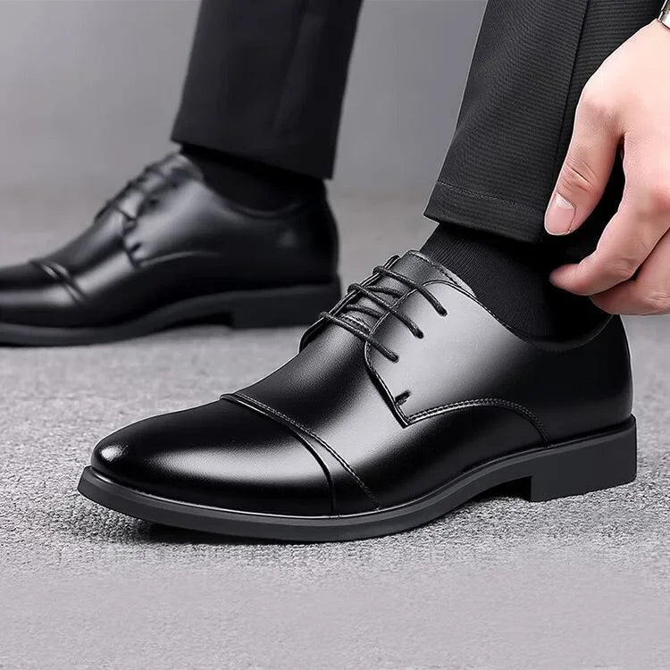 Large Size Men's Leather Shoes Business Formal Derby Breathable Double Buckle Wedding Work Security Office Shoes
