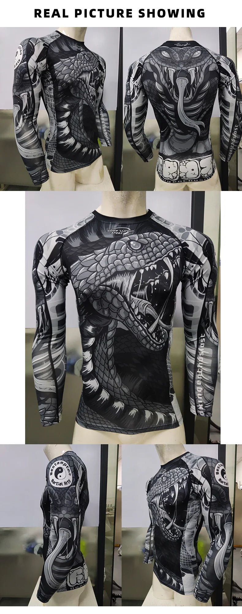 UV Sun Protection Sports Rash Guard With Snake Print Masculine jiu jitsu Bjj Rashguard No Gi MMA Clothes Compression Sweatshirts