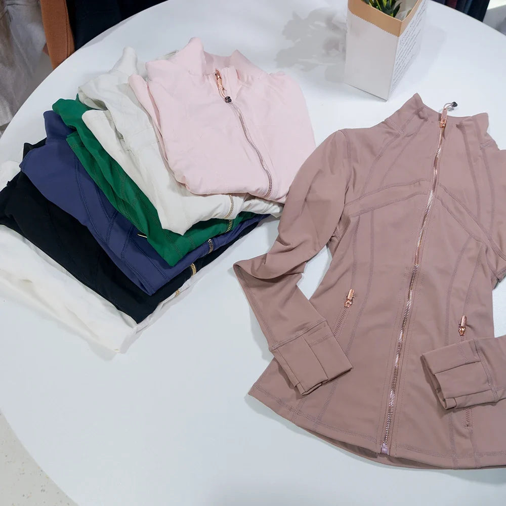 New Version Gold Zipper Slimming Jacket Yoga Stand Collar Coat Slim Fit Quick-Dry Sports Thin Twilight Rose Gold Summer