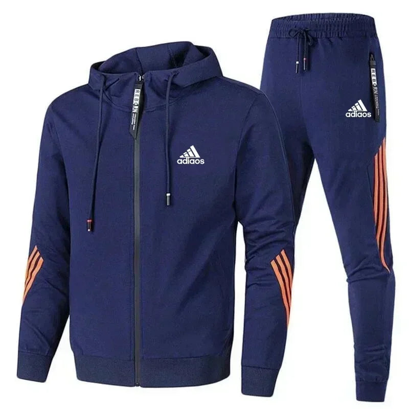 Men's casual sports and fitness set, Spring and Autumn outdoor fashion hooded zipper jacket + jogging pants two-piece set