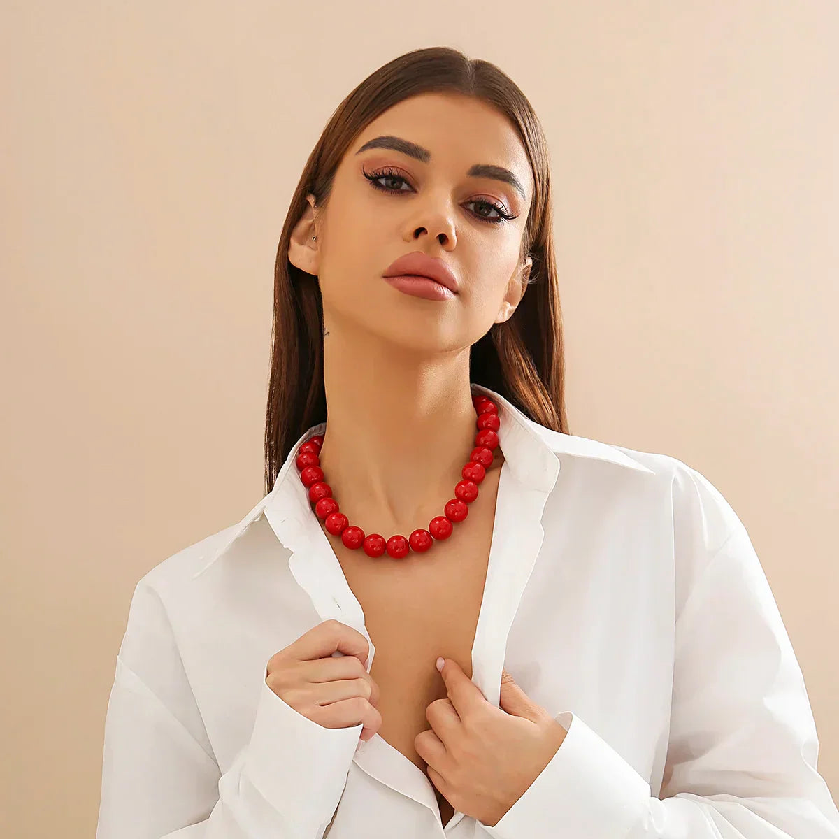 Salircon Gothic Simple Acrylic Red\Black Big Ball Bead Chain Necklace Women's Y2K Korean Clavicle Necklace Trendy Party Jewelry