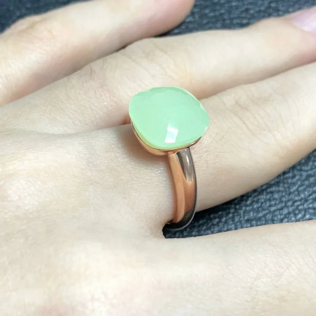 Trendy 12.6mm Flat Rose Gold Ring 35 Candy Colors Green Amethyst Turquoise Crystal Jewelry Gift for Women