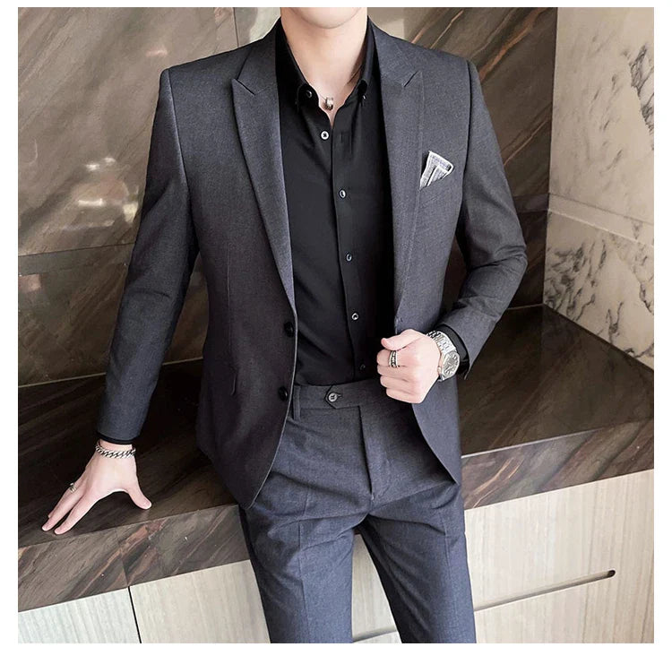 2025 Men's Business Suit Slim-fit Wedding Dress Two-piece Set M-4XL Stylish Handsome All-in-one Banquet Trousers