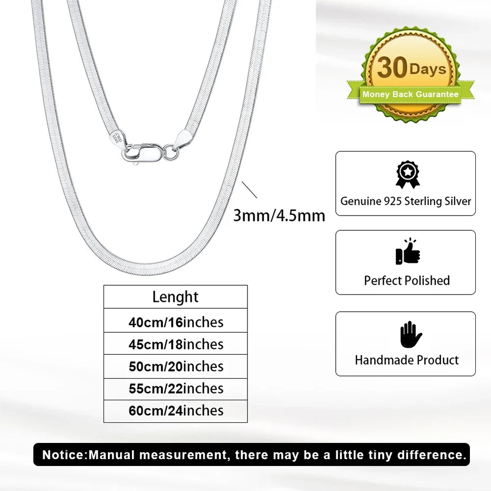 Italian 925 Sterling Silver 2.6mm 3.7mm 5.0mm Flat Mariner Chain Necklace for Women Men Fashion Silver Jewelry SC78