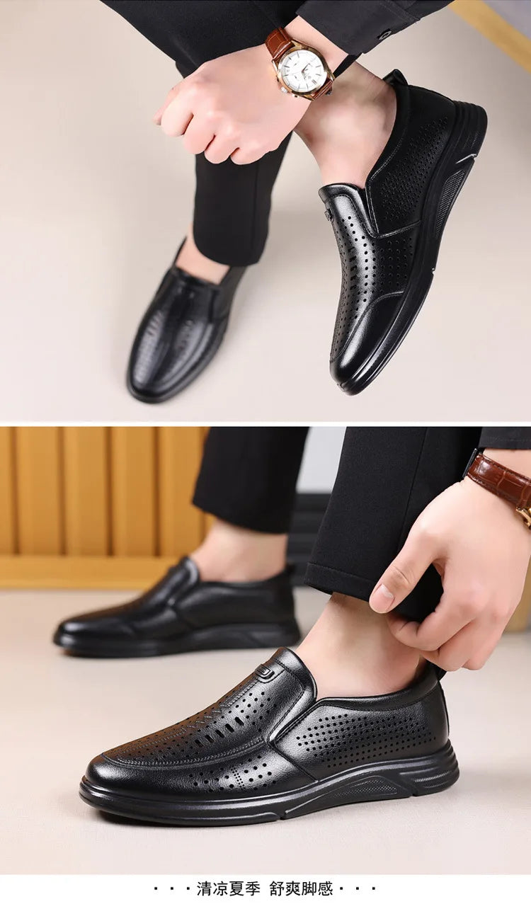 Spring Summer New Hallow Leather Shoes for Men Solid Color Fashion Dress Shoes Male Soft Sole Business Casual Shoe Man