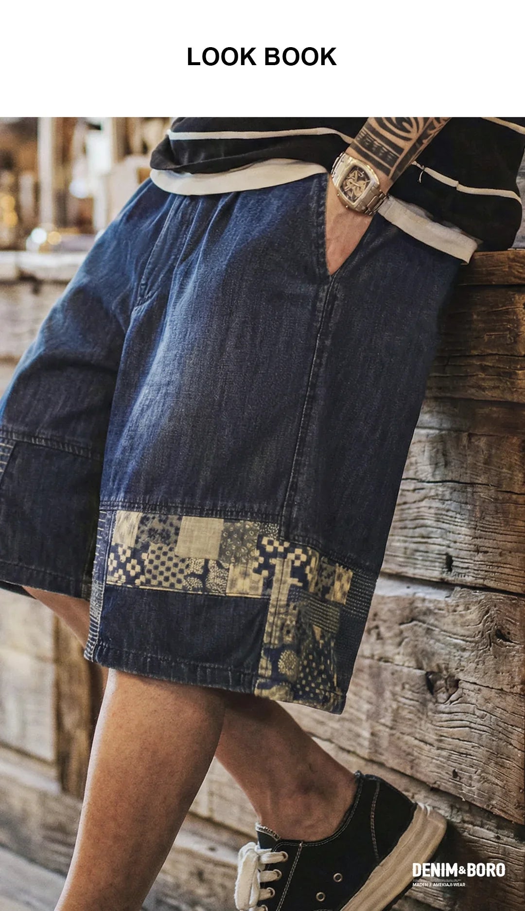 Men's American Retro Slub Texture Washed Denim Shorts Vintage Cloth Spliced Five Inch Loose Casual Workwear Daily Trousers
