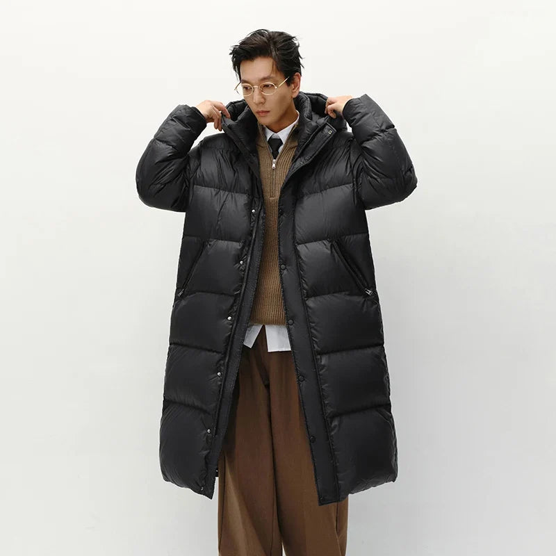 Down Jacket Men Winter 90% Down Fill Goose Down Thickened Water-Repellent Anti-Static Long Hooded Outerwear Men'S Wear