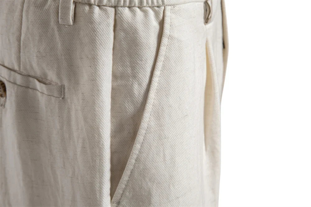 Men's Comfortable Elastic Waist Shorts Solid Color Cotton Linen Blend Multi Pocket Breathable Quick Dry Summer Shorts