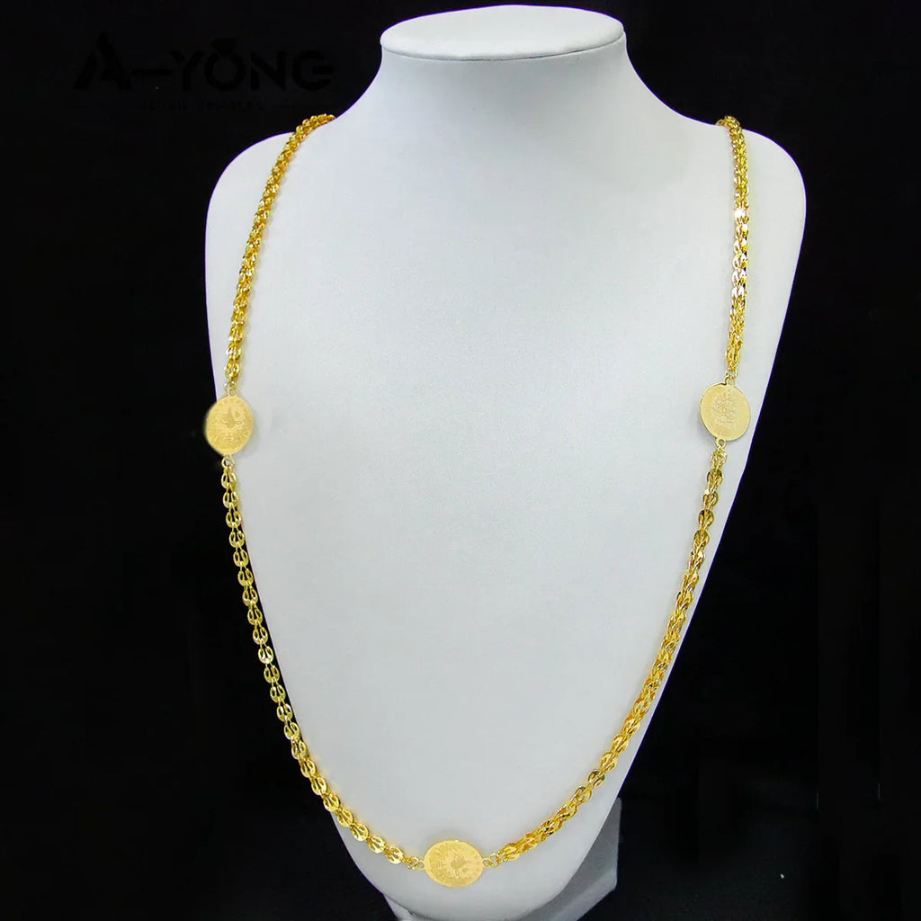 Luxury Arabic Long Necklace 21k Gold Plated 80cm 160cm Italian Vintage Chains Dubai Muslim Women Wedding Party Jewelry Gifts