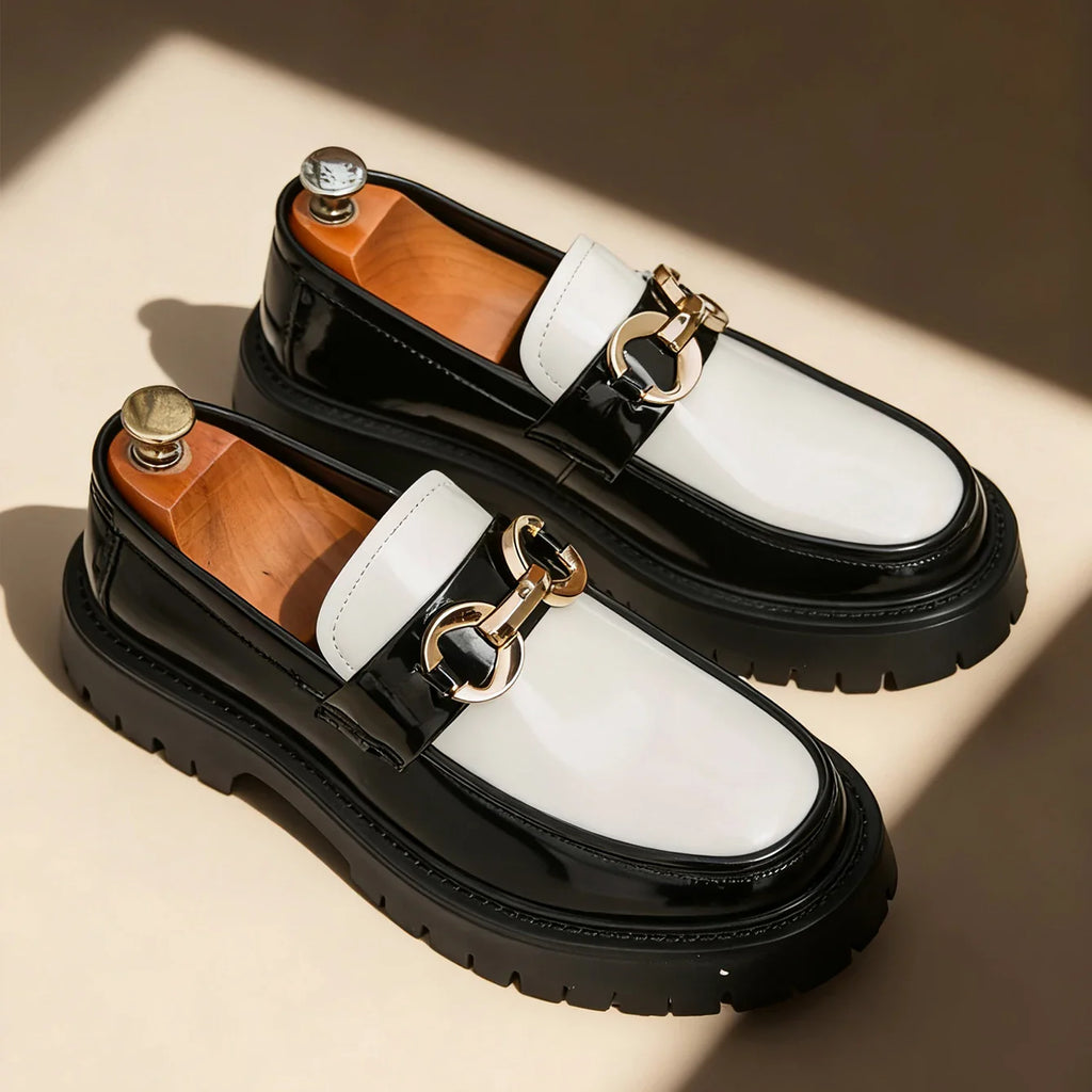 Classic Fashion Thick Sole Men's Penny Loafers Slip-On Business Dress Shoes for Gentleman Metal Buckle Formal Party Glossy Shoes