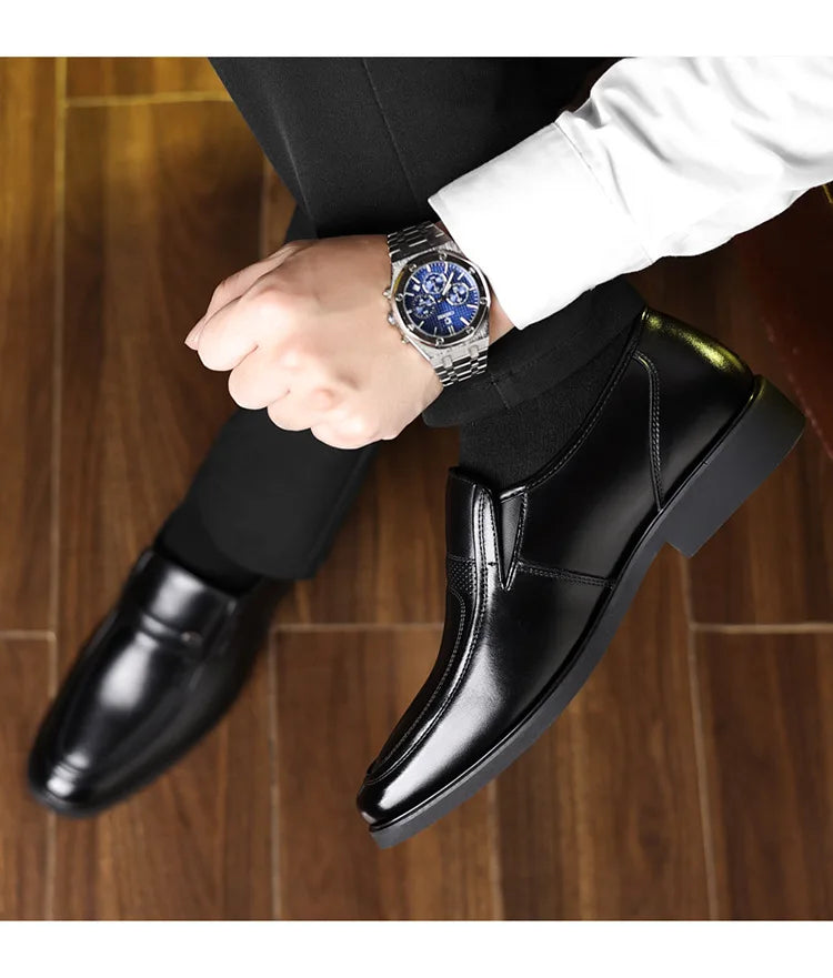 Men's Business Casual Leather Shoes round Toe Low Top Breathable Anti-Slip Rubber Outsole Comfortable Commuting Shoes