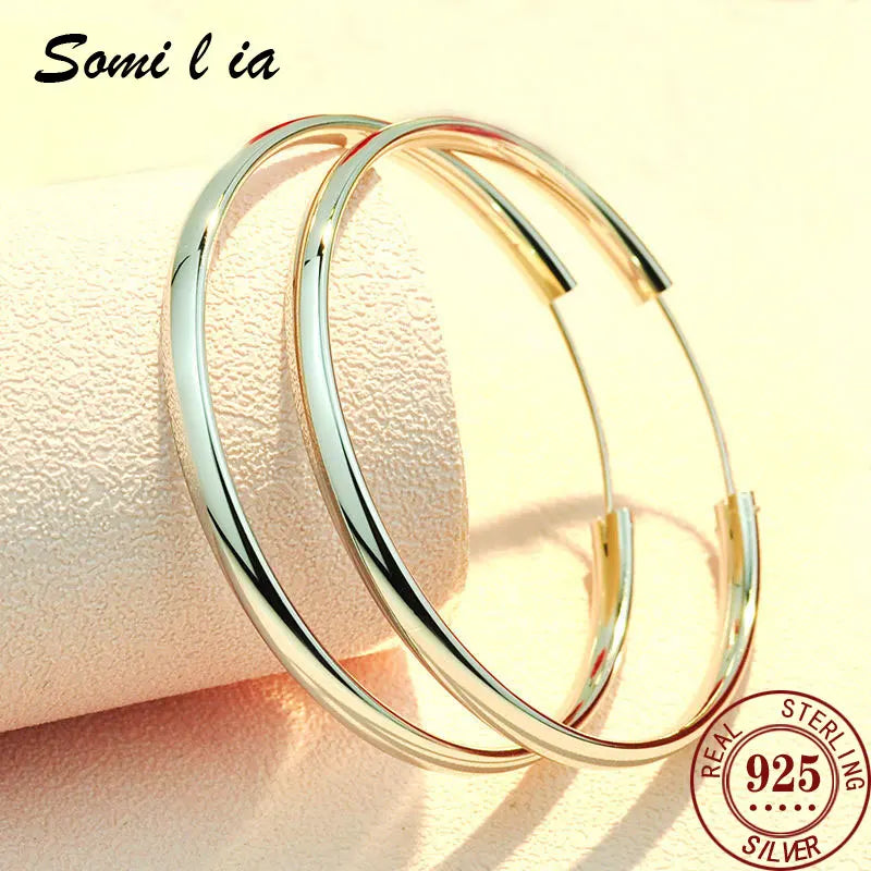 Fashion S925 Earrings 3-7CM Diameter Big Hoop Earrings For Women  Platinum Plated Ear Rings Cерьги Kольца