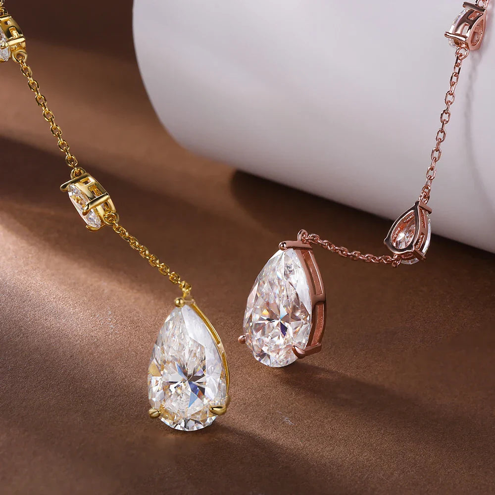 11.5carat Waterdrop All Moissanite Pendant Neclace with Certificates 925 Silver Pear Cut Diamond Long Tassel Neckchain for Women