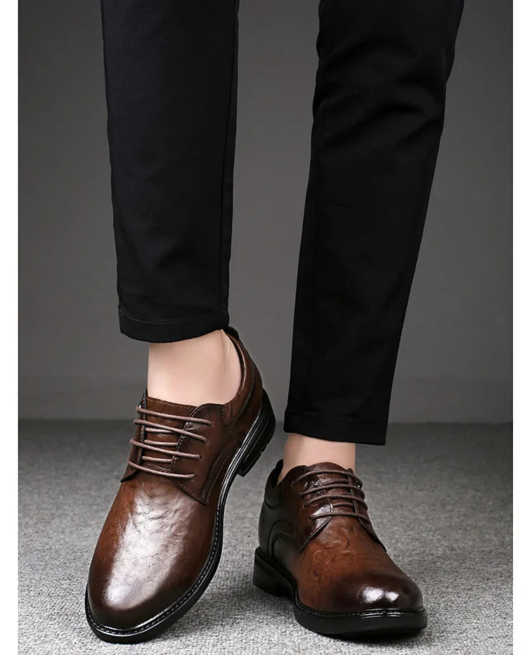Leather Casual Elevator Shoes for Men 10cm Invisible Height Increase Casual Sneakers Business Formal Shoes