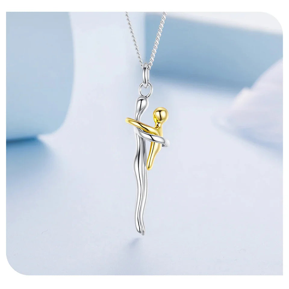 925 Sterling Silver Two-tones Hug Necklace, Detachable Mother and Child Pendant for Family Special DIY Love Jewelry