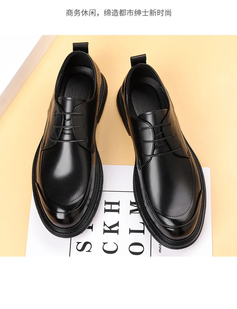 British Retro Formal Leather Shoes for Men Autumn New Designer Platform Dress Shoes Male Fashion Lace Commuter Office Shoe Man