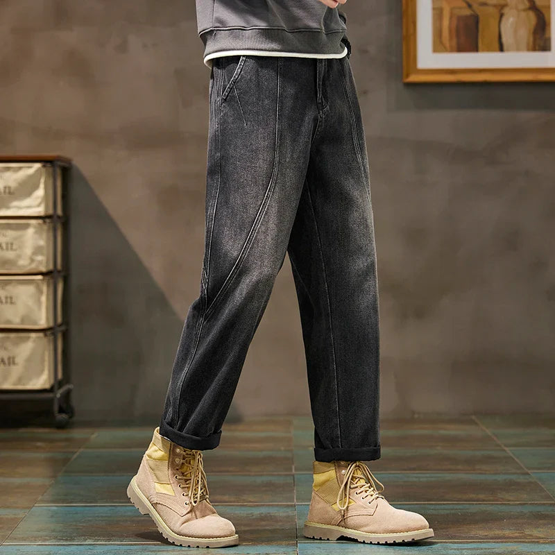 Trendy Loose Straight Casual Jeans Long Pants American Style Spring Autumn Loose Straight Cone Shape Jeans for Casual Wear
