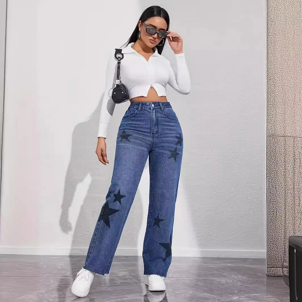 High Waist Washed Jeans Women Jean Ankle Length