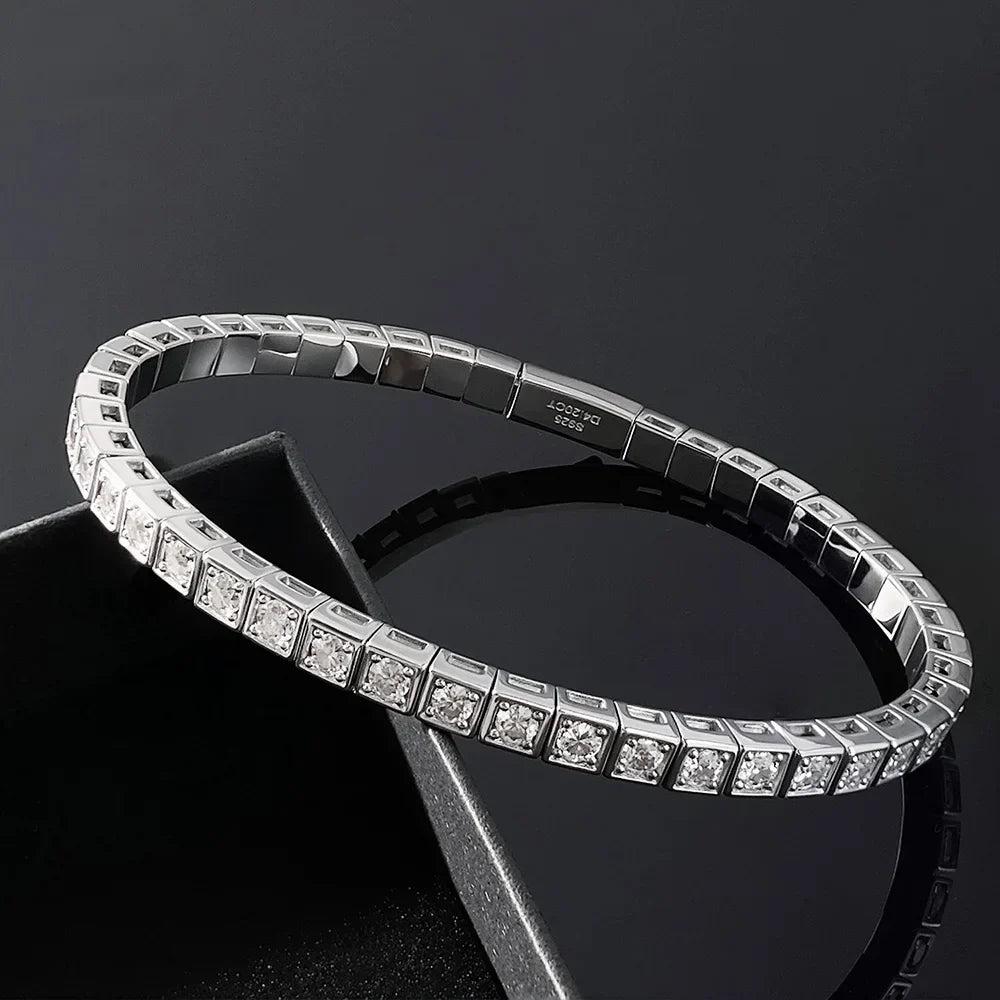 2.5MM Full D Color VVS1 Moissanite Bracelet Can Pass Diamond Test S925 Silver for Women Man Wedding Party Fine Jewelry