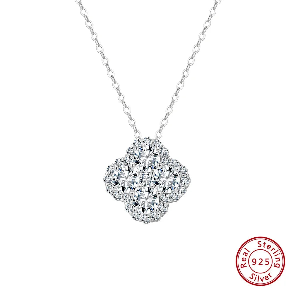 Exquisite 925 Silver 8A Premium Zircon Pendant Necklace for Women Lucky Four-leaf Clover Wedding Jewelry LZN28