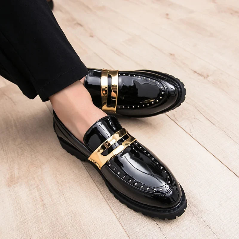 Fashion Classic Thick Sole Men's Penny Loafers Slip-On Business Dress Shoes Gentleman Metal Buckle Formal Black Shoes